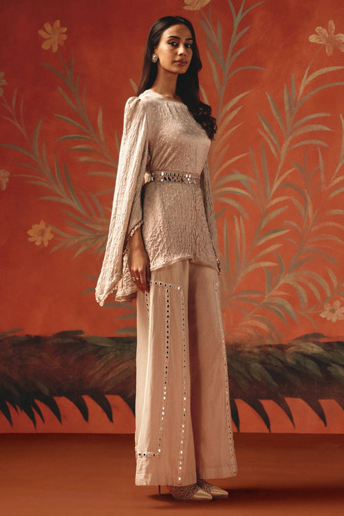 Moon Dust Peplum Belt Top with Chanderi Silk Palazzos