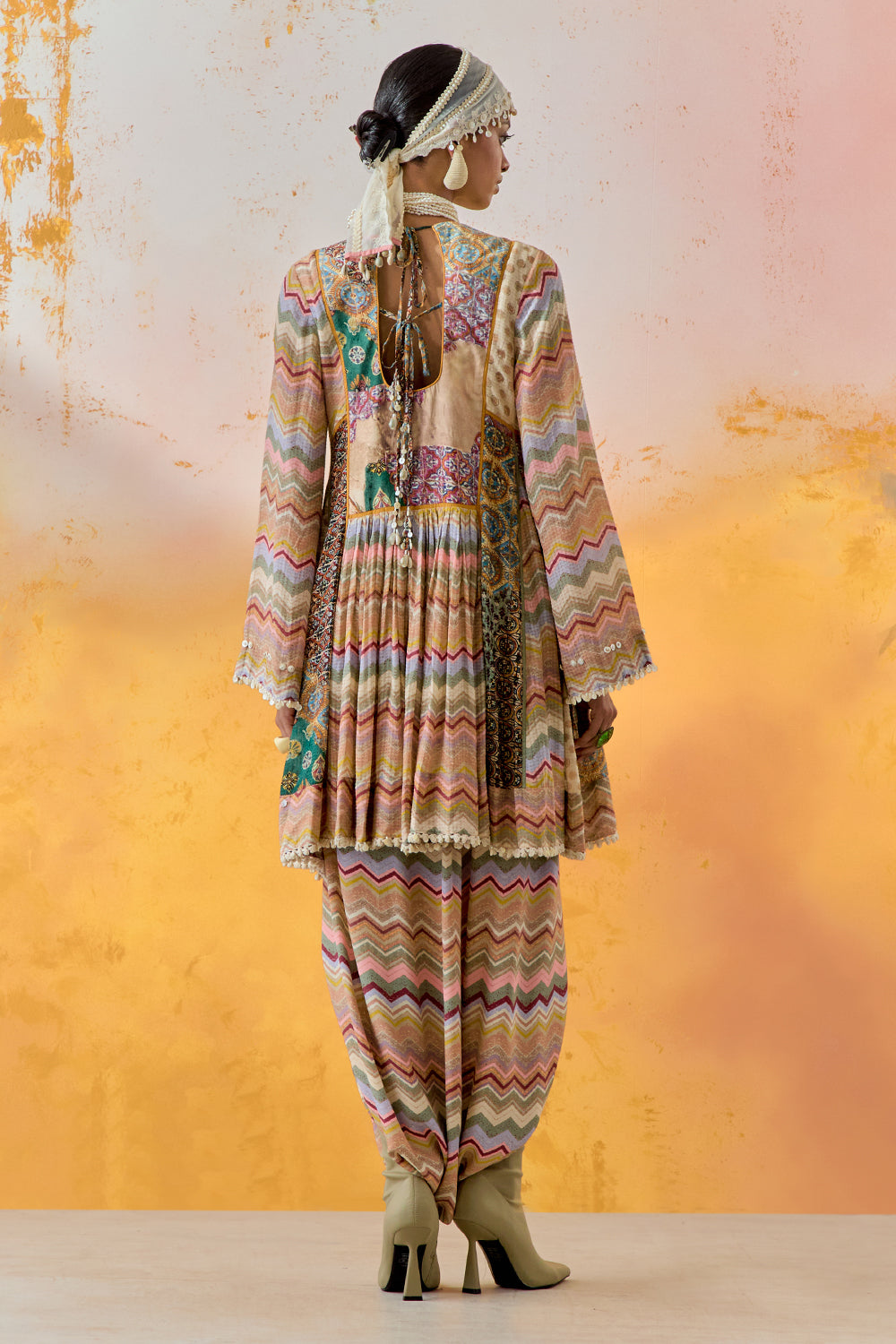 Multi Mural Afghan Tunic with Drape Trouser Set