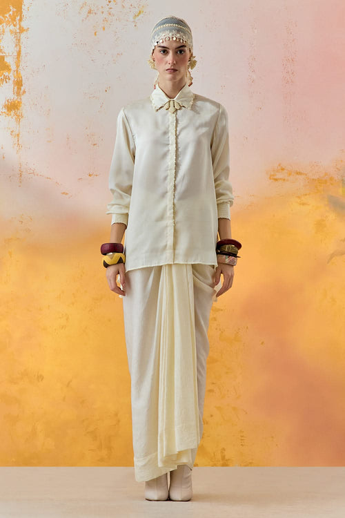 Mogra Mural Atri Straight Shirt with Drape Skirt Set