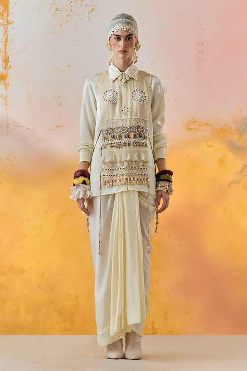 Mogra Mural Viana Bib with Shirt and Skirt Set