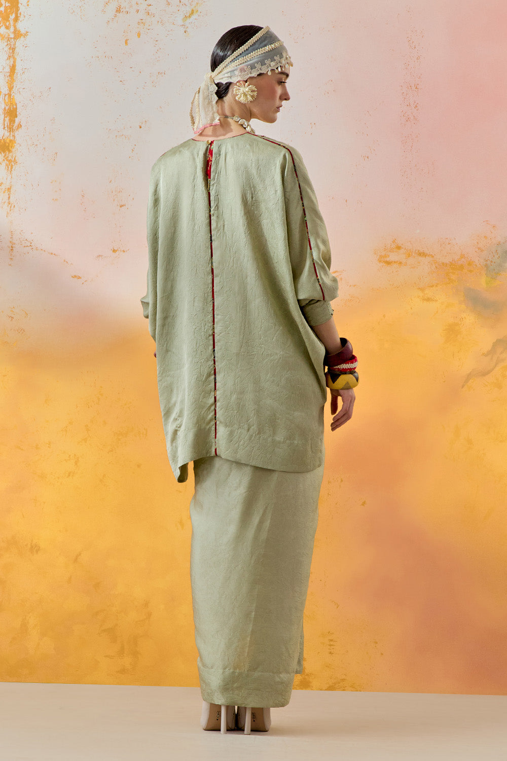 Jade Mural Kuru Trapeze Kurta With Drape Trouser Set