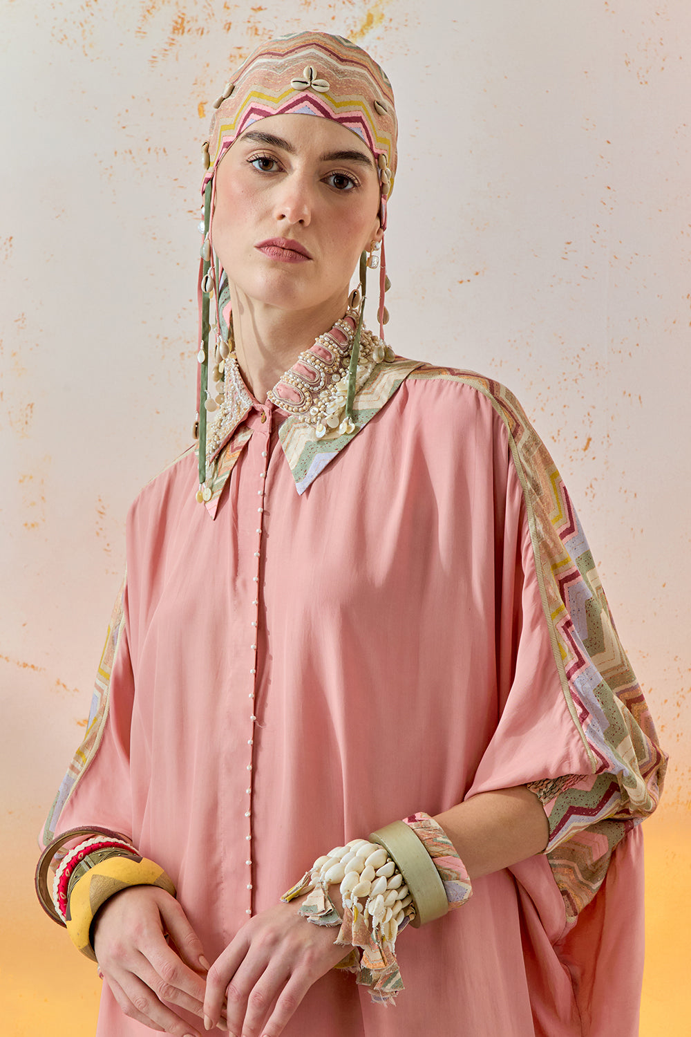 Shell Pink Mural Mandala Shirt with Drape Trouser Set