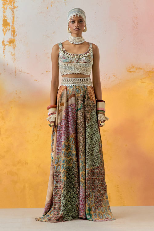 Multi Mural Kalpa Blouse with Skirt Set