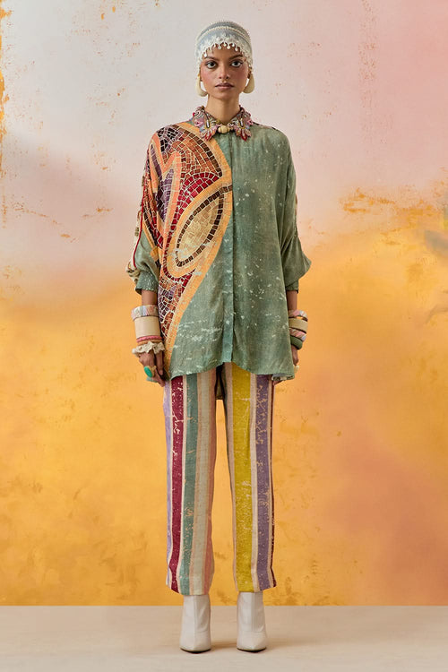 Jade Mural Mandala Shirt with Trouser Set