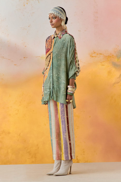 Jade Mural Mandala Shirt with Trouser Set