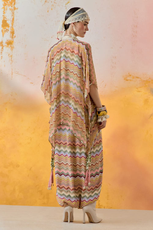 Multi Mural Noori Double Breasted Jacket with Blouse and Drape Trouser