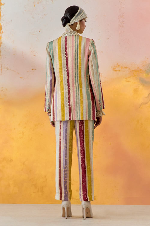 Multi Mural Noori Double Breasted Jacket with Shirt and Straight Trouser Set