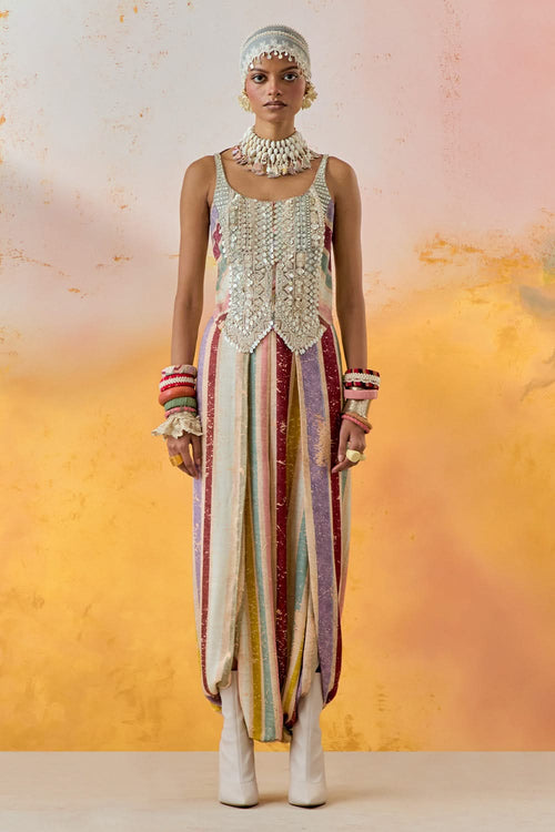Multi Mural Bhumi Corset Blouse with Drape Trouser Set