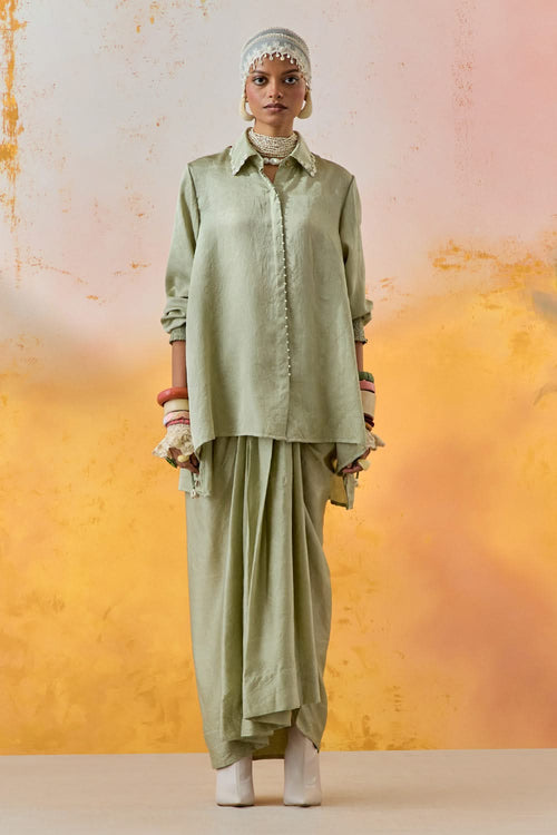 Jade Mural Atri Straight Shirt With Skirt Set