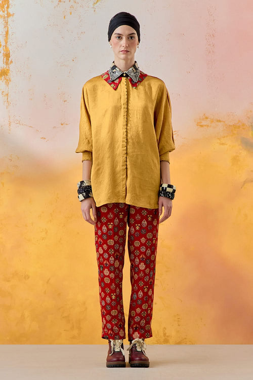 Yellow Topaz Sindoor Mural Mandala Shirt With Straight Trouser Set