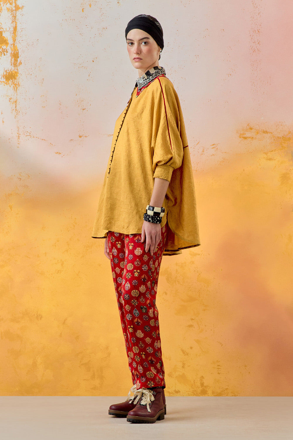 Yellow Topaz Sindoor Mural Mandala Shirt With Straight Trouser Set