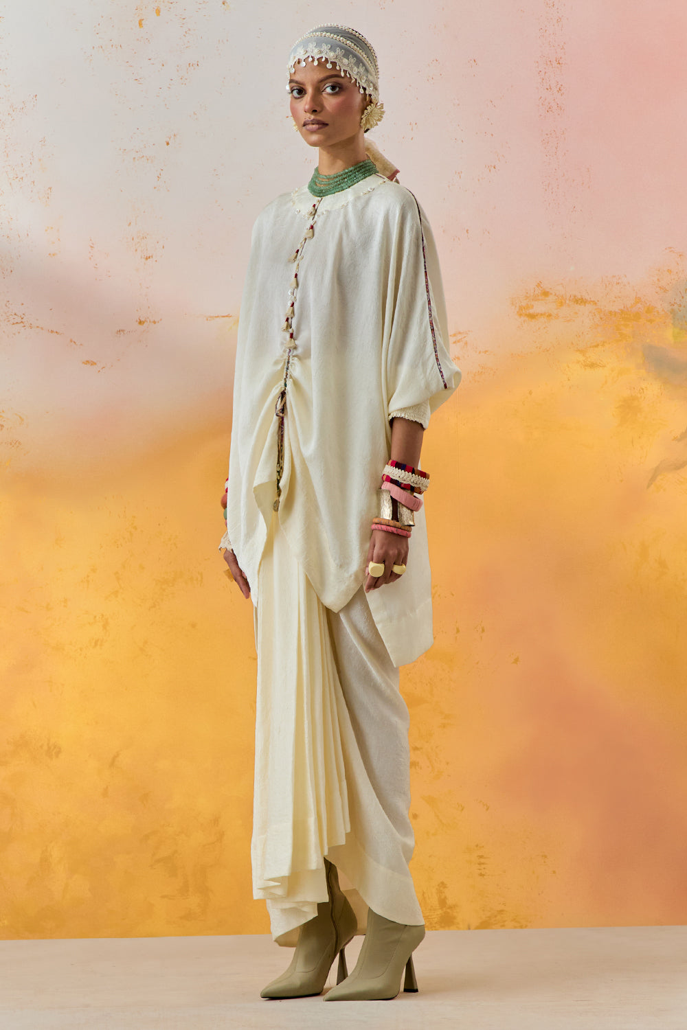 Mogra Mural Kuru Trapeze Kurta with Skirt Set