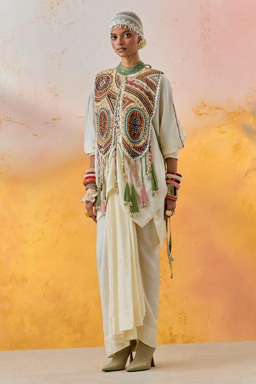 Mogra Mural Zuri Gilet with Kurta and Skirt Set