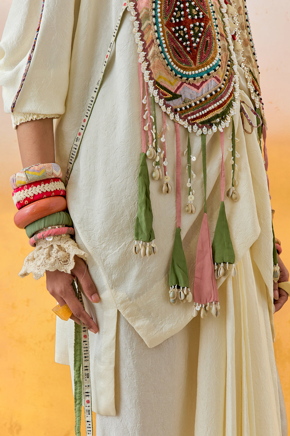 Mogra Mural Zuri Gilet with Kurta and Skirt Set