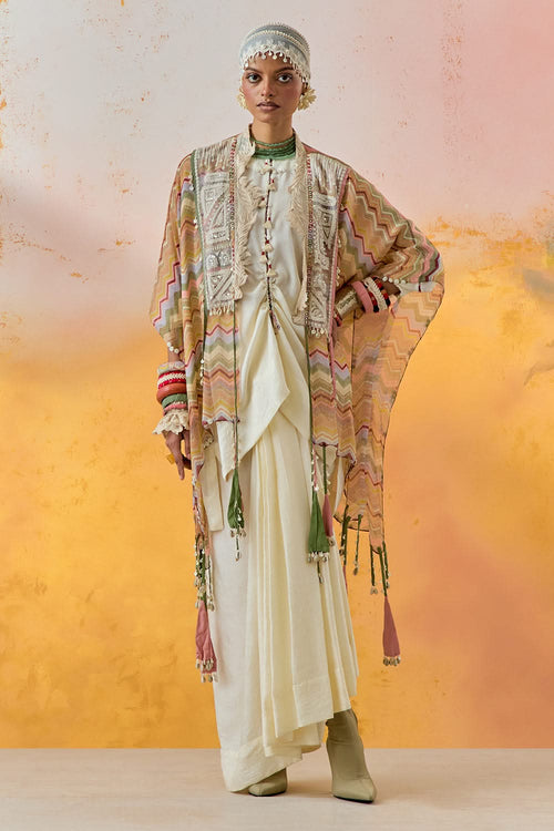 Mogra Mural Veni Dupatta Jacket with Kurta and Skirt Set