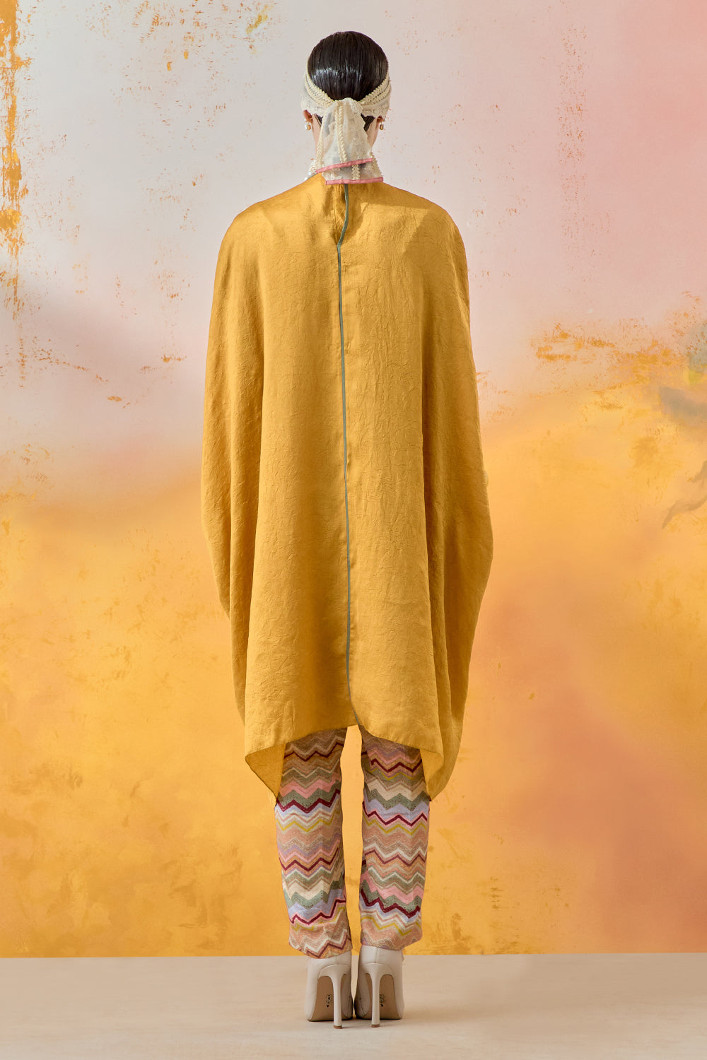 Yellow Topaz Mural Ritu Kaftan Tunic with Straight Trouser Set