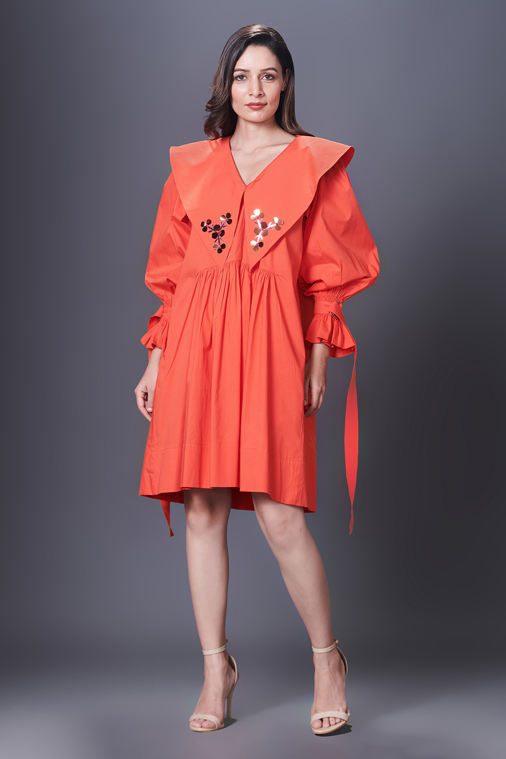 Orange Collar Embroidered Dress