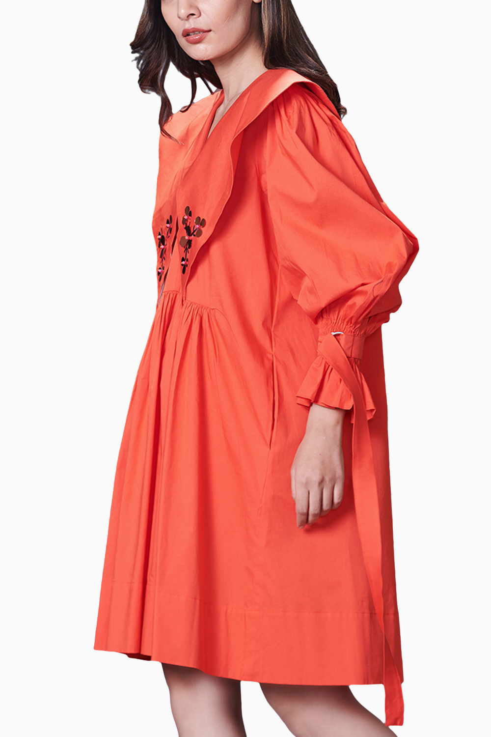 Orange Sailor Collar Embroidered Dress