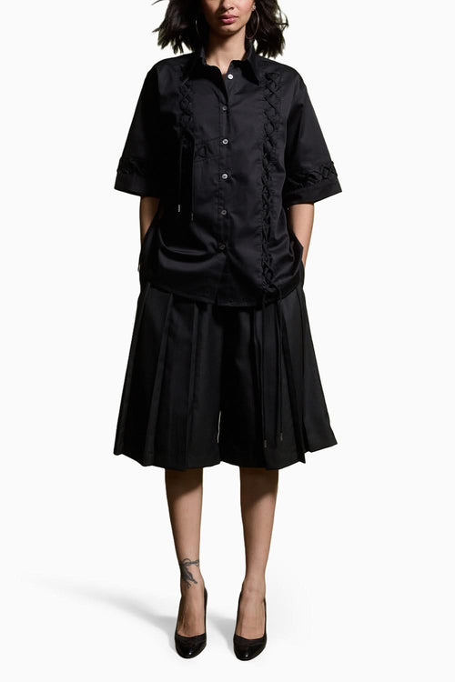 Shoelace Shirt and Pleated Shorts