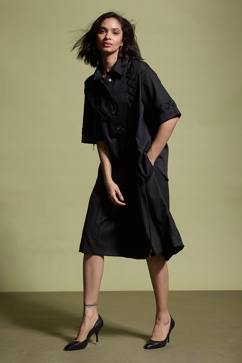 Shoelace Shirt and Pleated Shorts