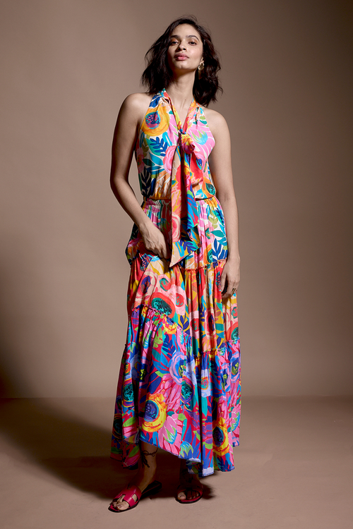 Abstract Floral Tiered Skirt Set