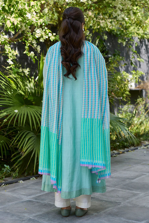 Pomegranate Trail Blue Embroidered Kurta Set With Dupatta