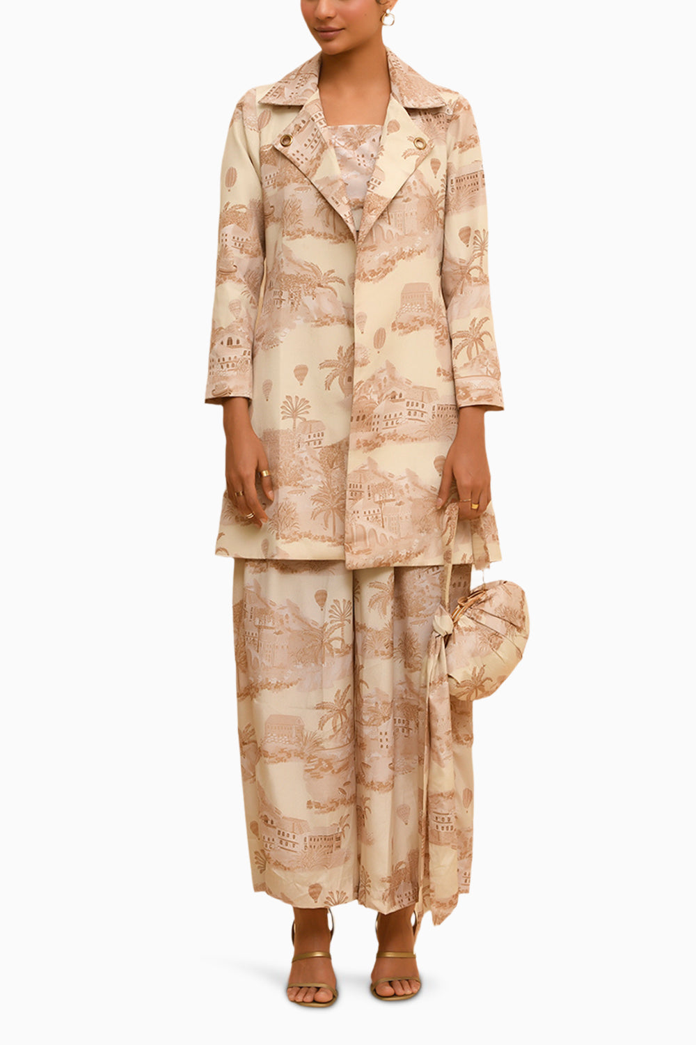 Sandstone Open Jacket, Tube Top and Wide Leg Pants