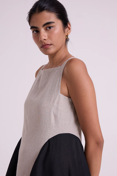 Weasley Beige Linen Panelled Midi Dress