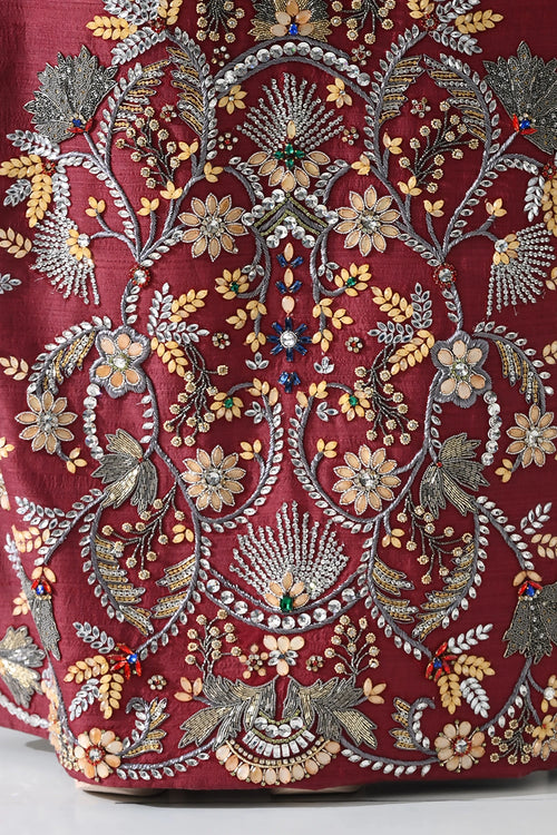 Crimson Structured Embroidered Long Dress