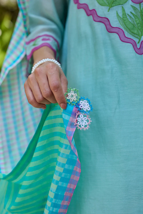 Pomegranate Trail Blue Embroidered Kurta Set With Dupatta