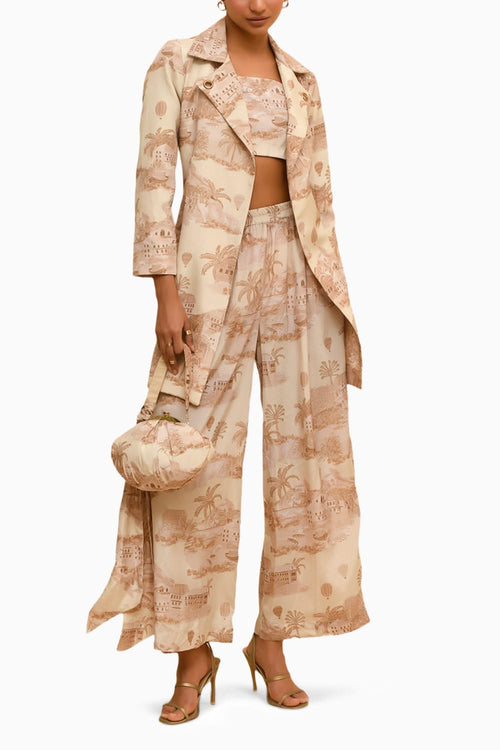 Sandstone Open Jacket, Tube Top and Wide Leg Pants