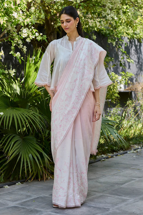 Once-Upon-a-Garden Pink Saree With Blouse