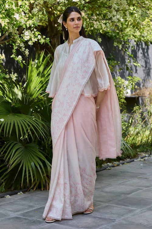 Once-Upon-a-Garden Pink Saree With Blouse