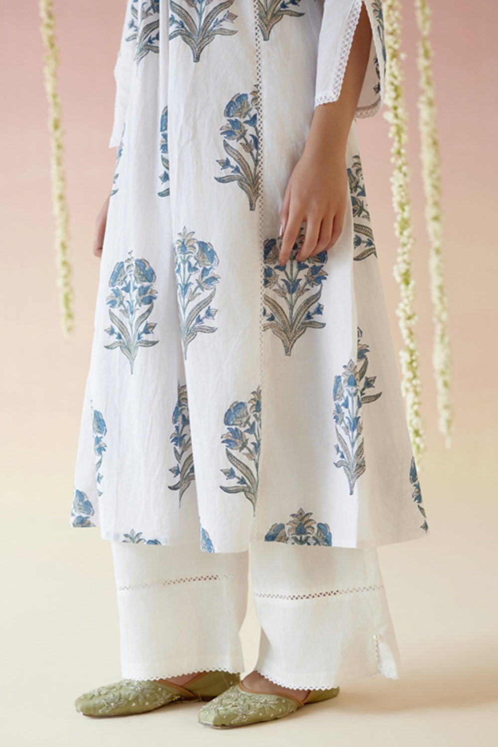 Pearl Blue Buta Kurta with Wide Leg Pants