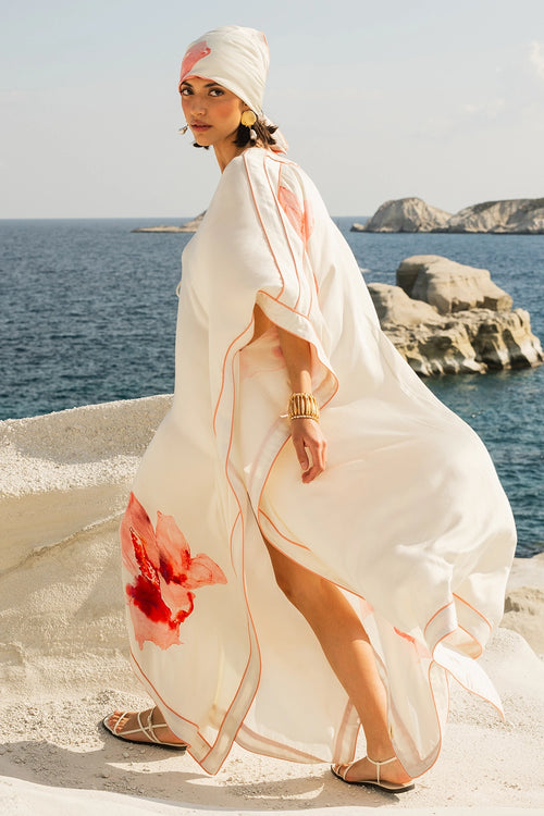 Layla Floral Pink-White Kaftan