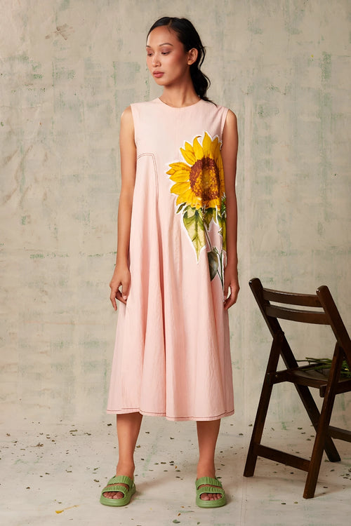 Peach Sunflower Applique Dress