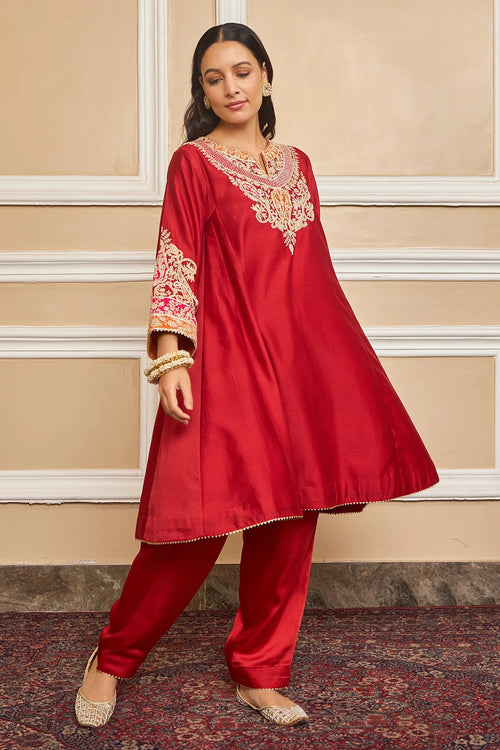 Mehrish Deep Red Chauga with Salwar