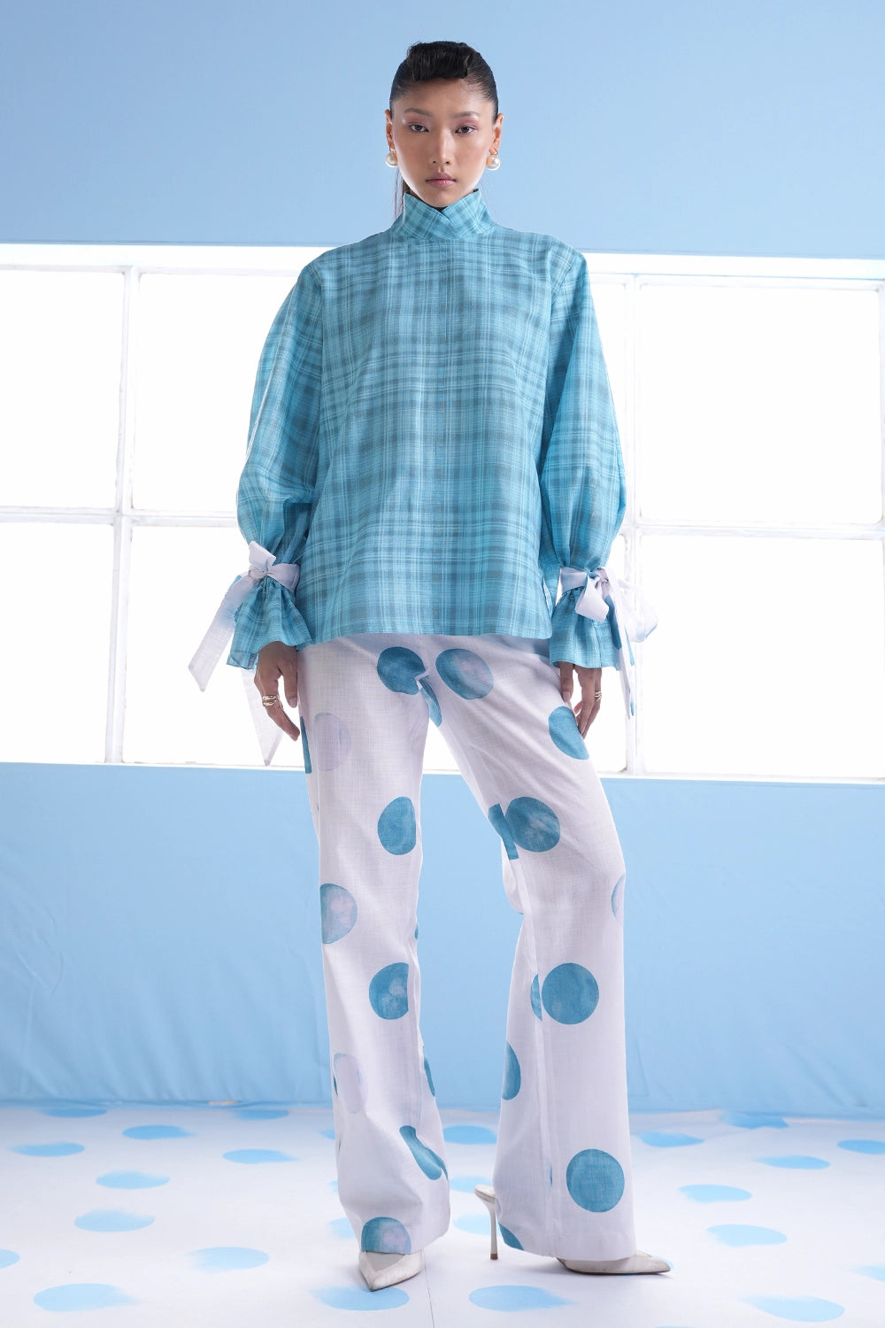Elsie Plaid Top with Dotted Pants