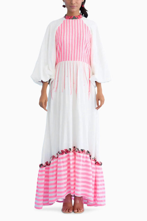 White Candy Stripes Maxi Dress