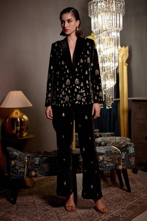 Black Angel Embroidered Blazer Set