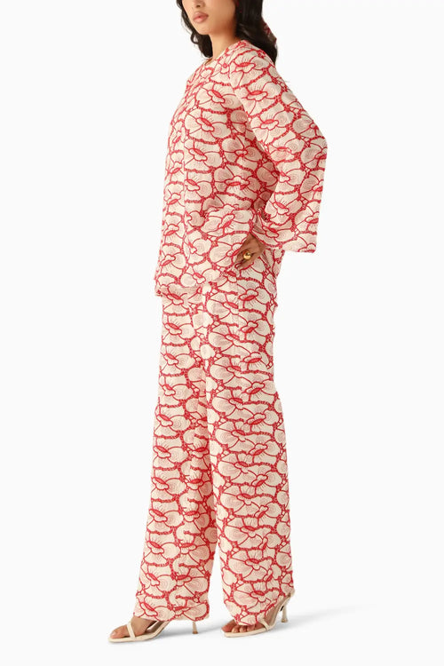 Nora Red-White Schiffli Co-ord Set