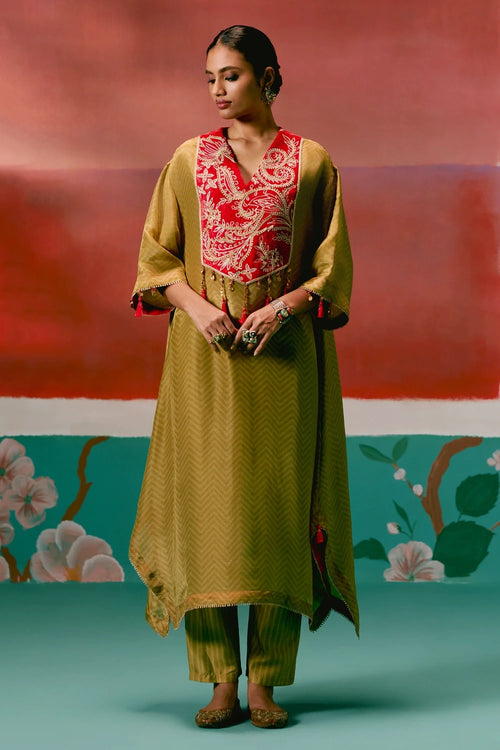 Mustard Tissue Kaftan Set