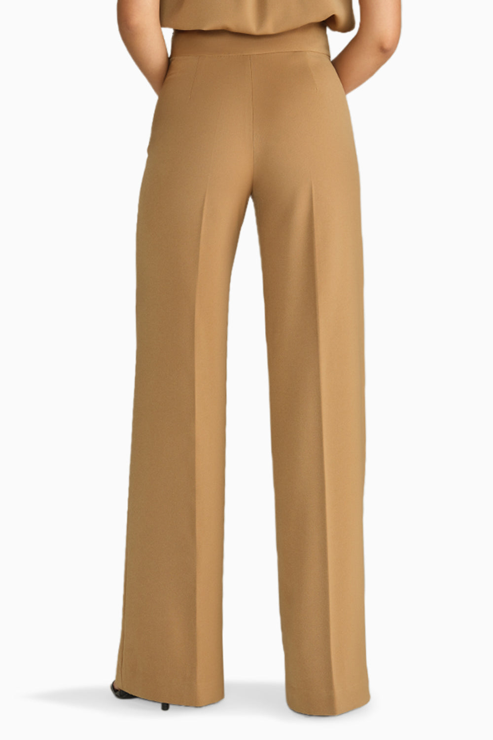 Camel Stretch Suiting Wide-Leg Trousers