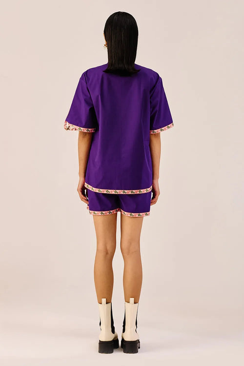 Purple Embroidered Cotton Co-ord Set