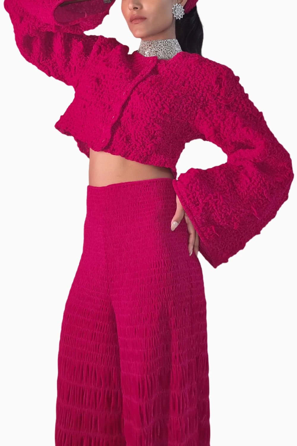 Pink Velvet Celosia Smocking Jacket