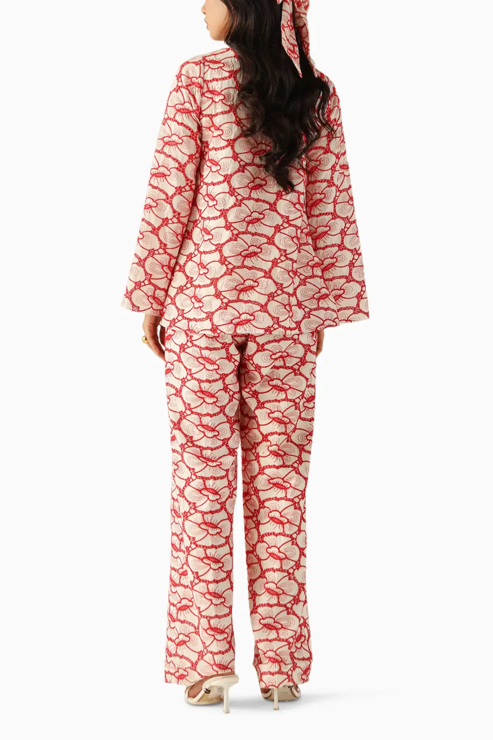 Nora Red-White Schiffli Co-ord Set