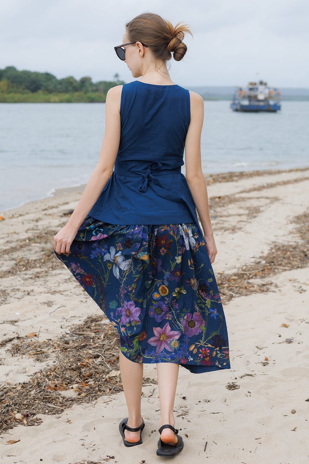 Azure Flower Patch  Midi Dress