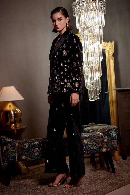 Black Angel Embroidered Blazer Set