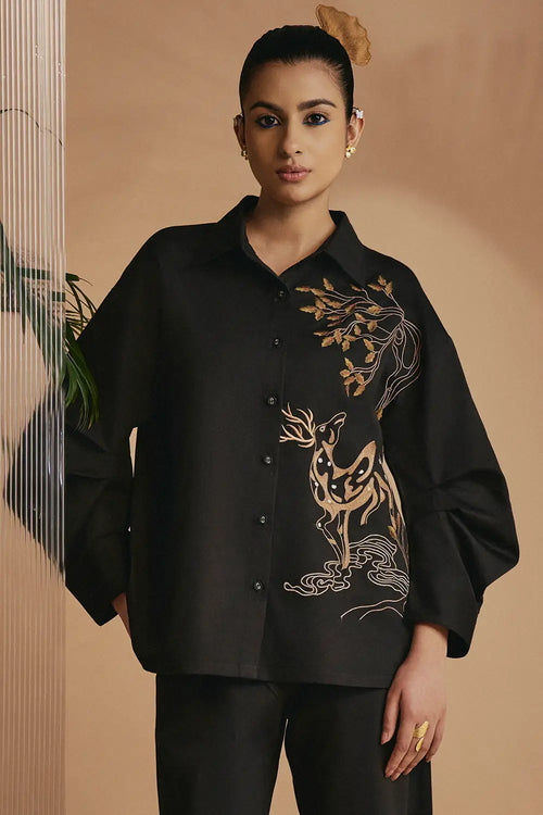 Black Deer in Bloom Shirt