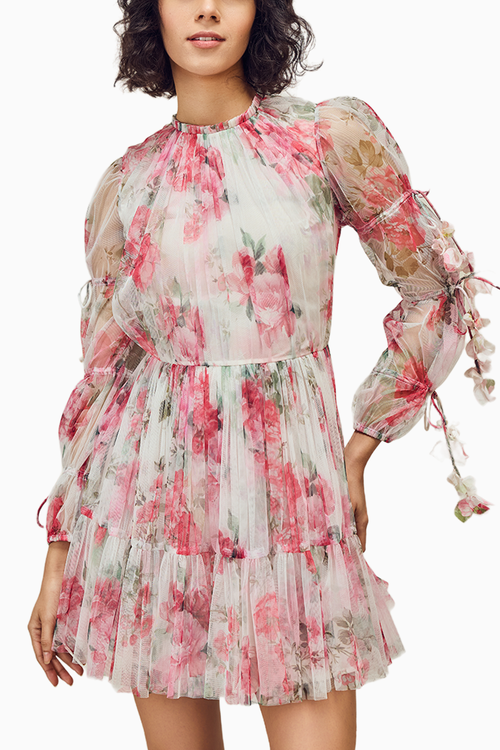 Printed Panelled Dress with Sleeve Tie-ups